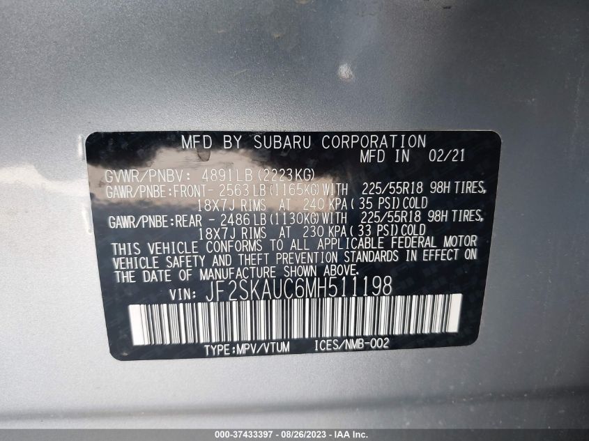 2021 SUBARU FORESTER LIMITED - JF2SKAUC6MH511198