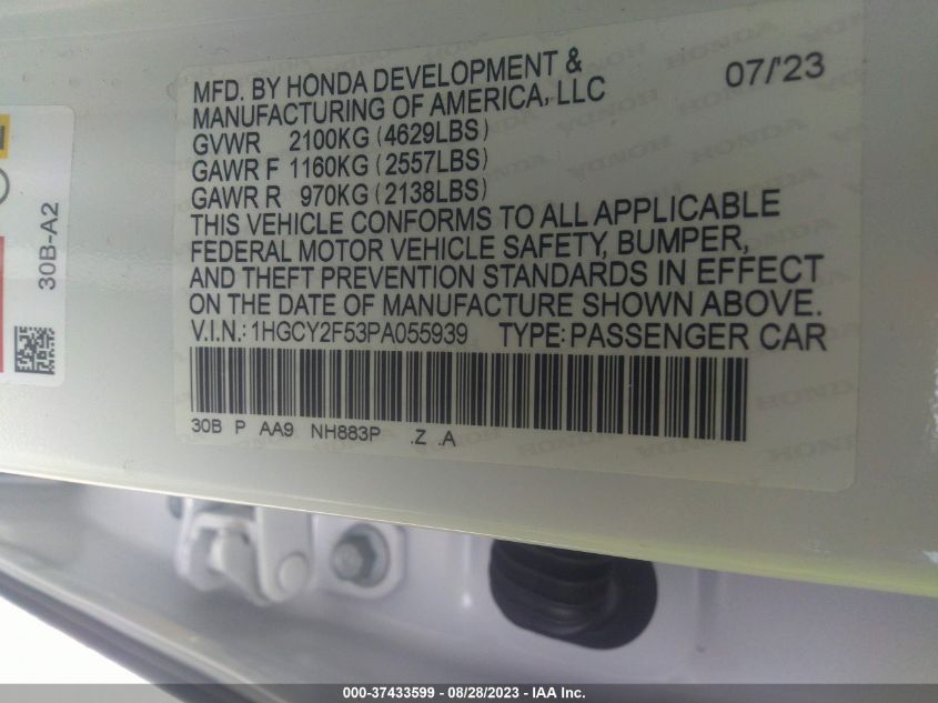 2023 HONDA ACCORD HYBRID SPORT - 1HGCY2F53PA055939