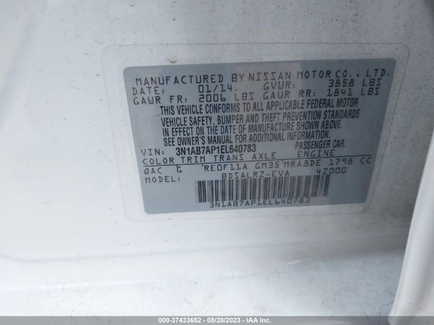 2014 NISSAN SENTRA SR - 3N1AB7AP1EL640783