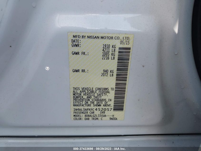 2015 NISSAN ALTIMA 2.5 S - 1N4AL3APXFC452057