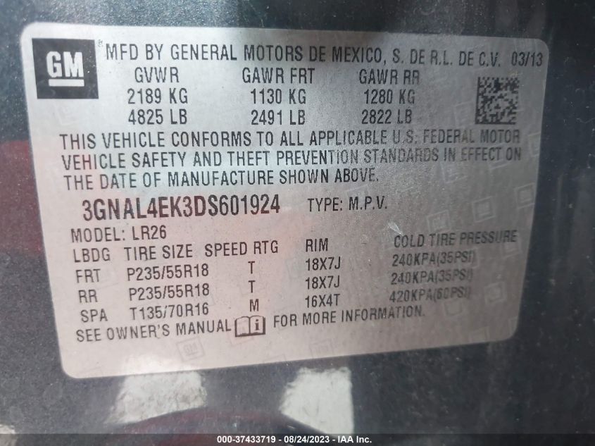 2013 CHEVROLET CAPTIVA SPORT FLEET LTZ - 3GNAL4EK3DS601924