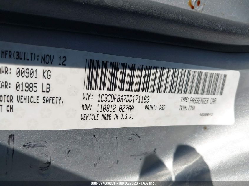 2013 DODGE DART SXT - 1C3CDFBA7DD171163