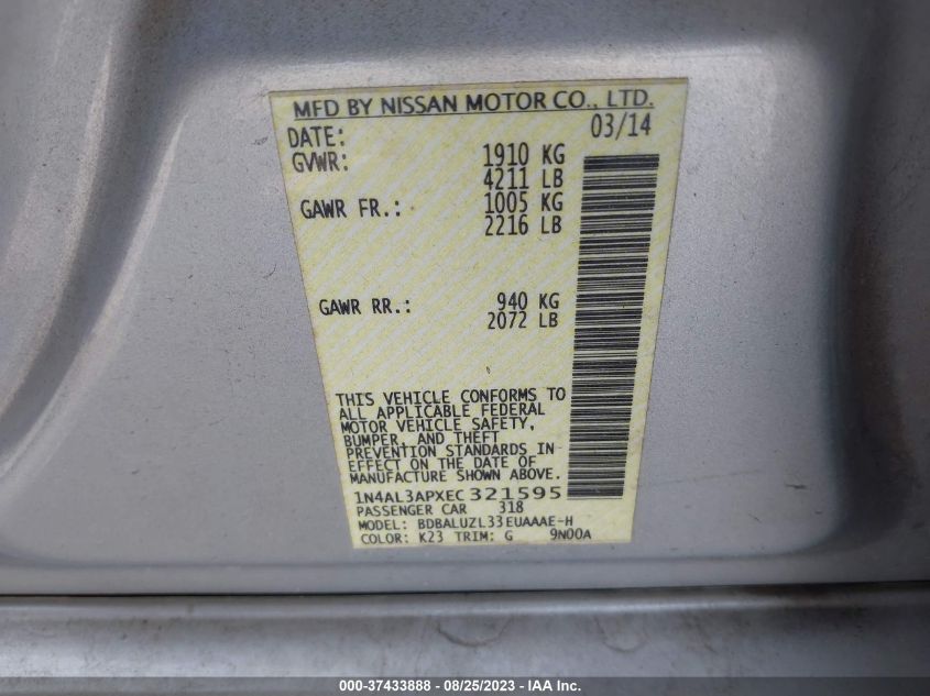 2014 NISSAN ALTIMA 2.5 SV - 1N4AL3APXEC321595