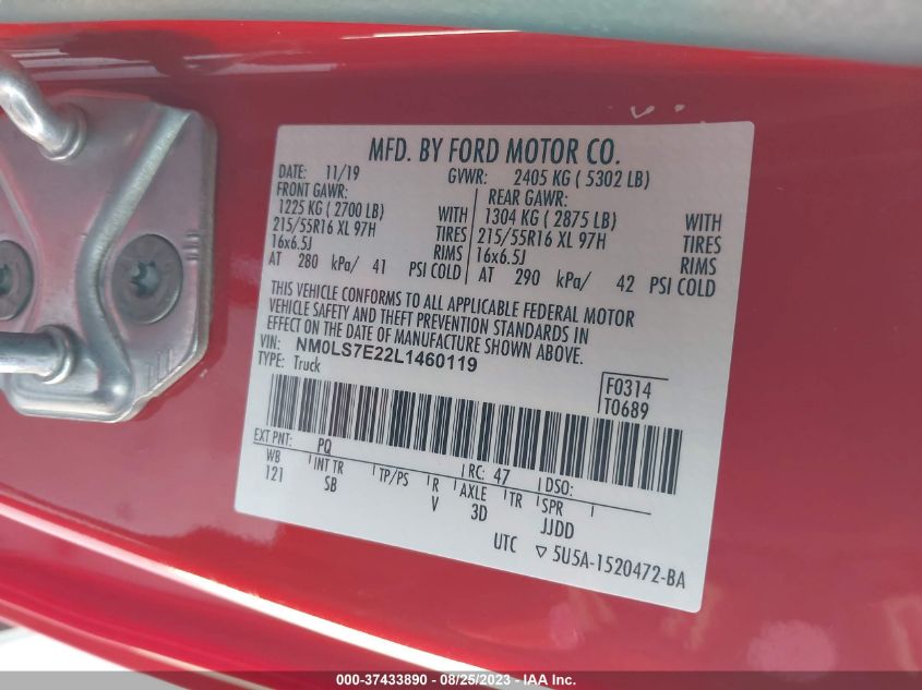 2020 FORD TRANSIT CONNECT VAN XL NM0LS7E22L1460119