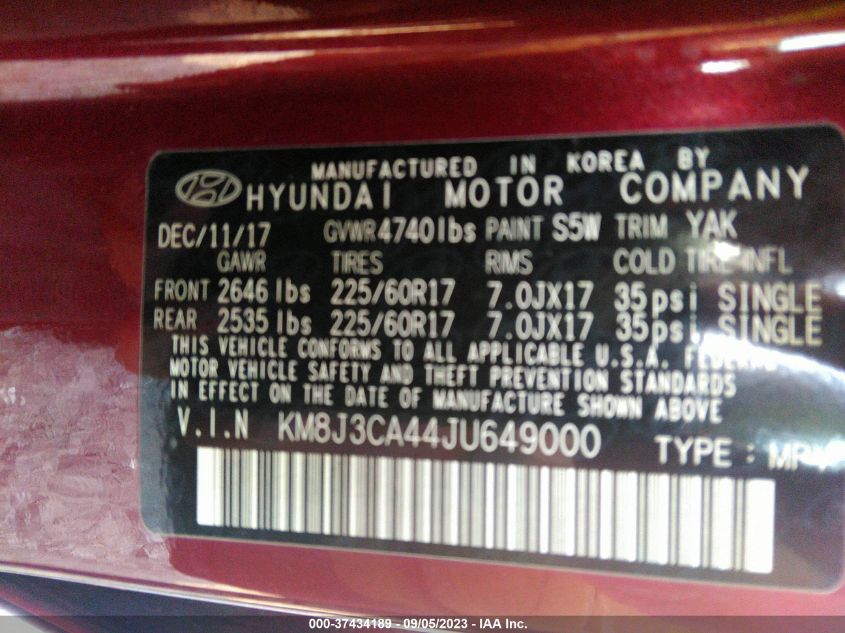2018 HYUNDAI TUCSON SEL - KM8J3CA44JU649000