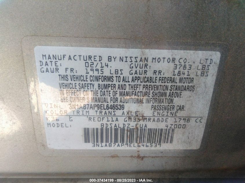 2014 NISSAN SENTRA S/SV/SR/SL - 3N1AB7AP9EL646539