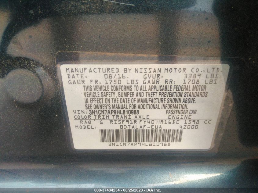 2017 NISSAN VERSA SEDAN S - 3N1CN7AP9HL810988