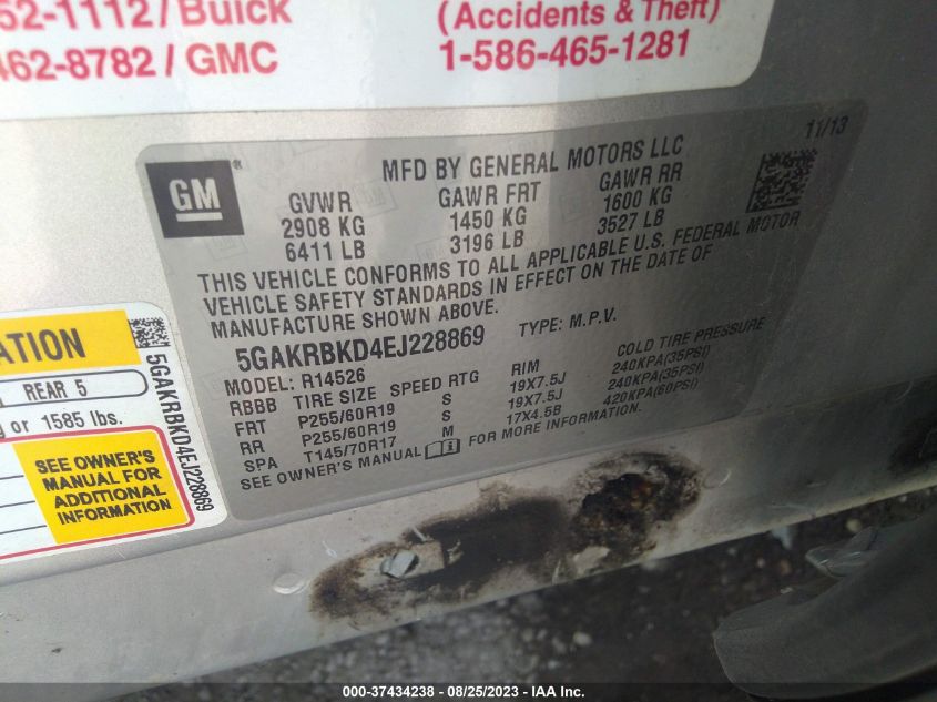 2014 BUICK ENCLAVE LEATHER - 5GAKRBKD4EJ228869