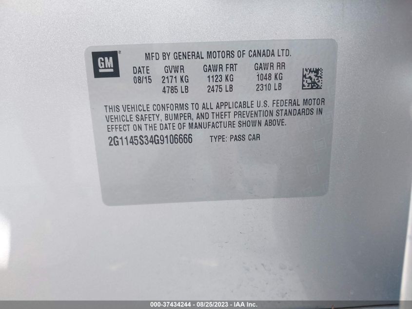 2016 CHEVROLET IMPALA LTZ - 2G1145S34G9106666