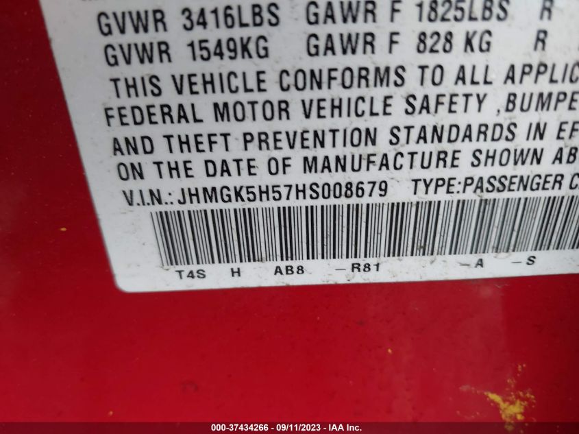 2017 HONDA FIT LX - JHMGK5H57HS008679
