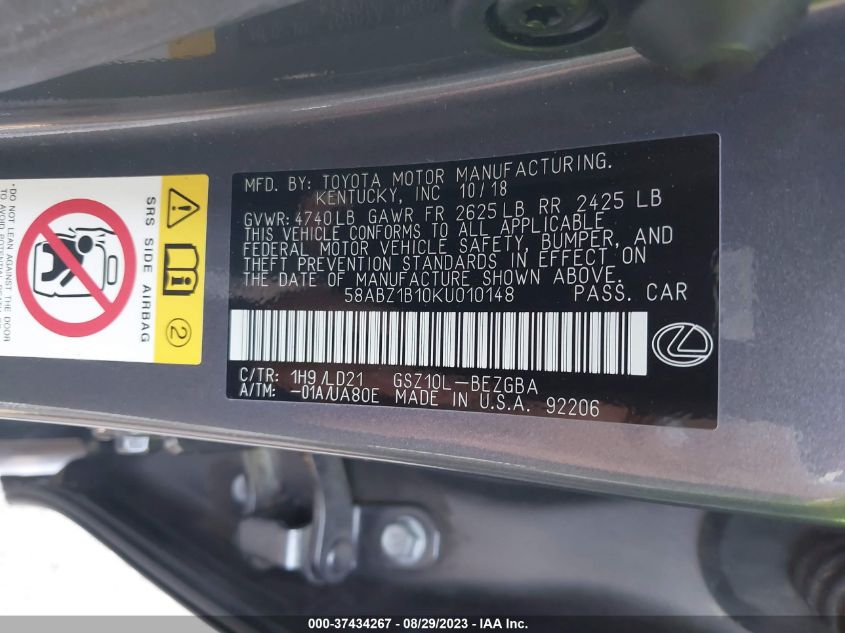 2019 LEXUS ES ES 350 - 58ABZ1B10KU010148