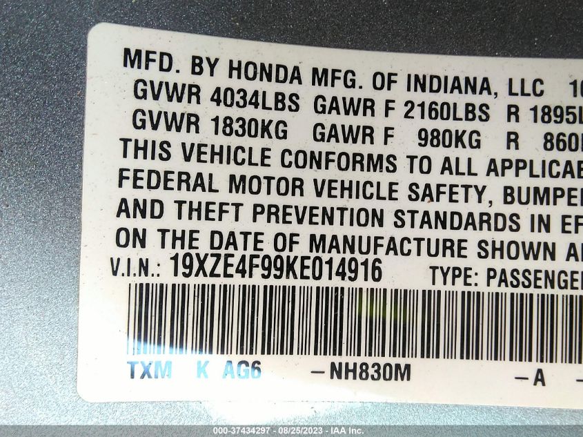 2019 HONDA INSIGHT TOURING - 19XZE4F99KE014916