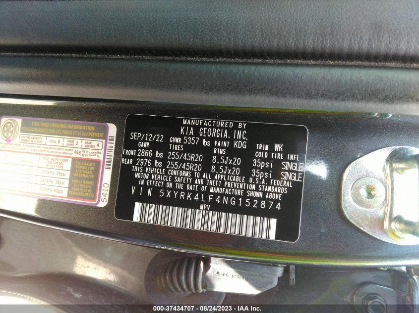 2022 KIA SORENTO SX - 5XYRK4LF4NG152874