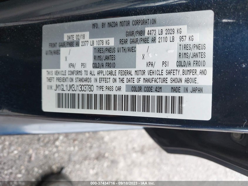 VIN JM1GL1UM3J1303780 2018 MAZDA MAZDA6 SPORT