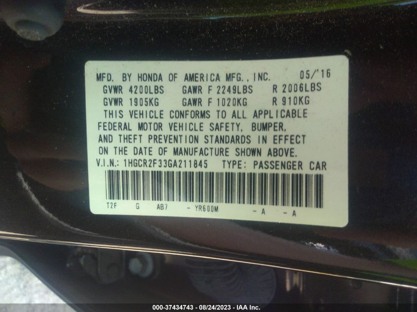 2016 HONDA ACCORD SEDAN LX - 1HGCR2F33GA211845