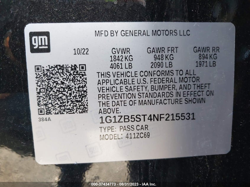 VIN 1G1ZB5ST4NF215531 2022 CHEVROLET MALIBU LS