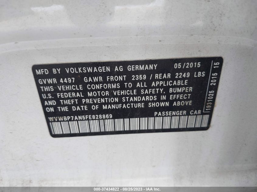 2015 VOLKSWAGEN CC R-LINE - WVWBP7AN5FE828869