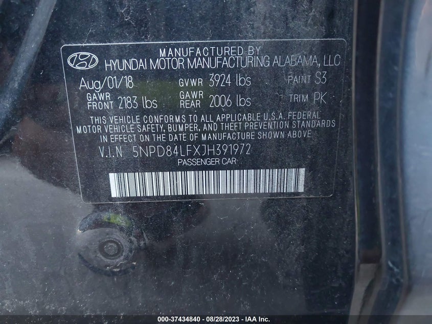 VIN 5NPD84LFXJH391972 2018 HYUNDAI ELANTRA SEL/VALUE/LIMITED