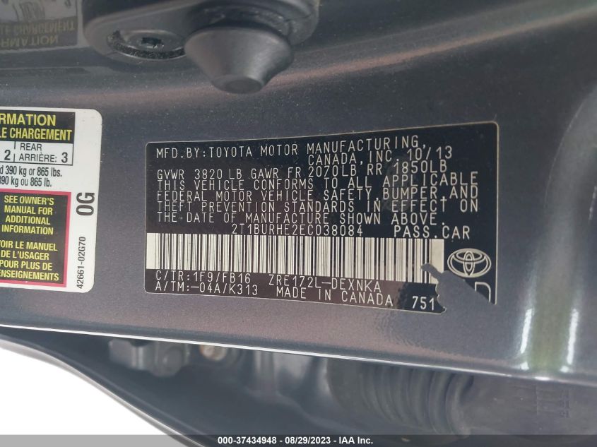 2014 TOYOTA COROLLA LE - 2T1BURHE2EC038084