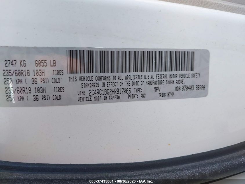2017 CHRYSLER PACIFICA TOURING L - 2C4RC1BG2HR817065