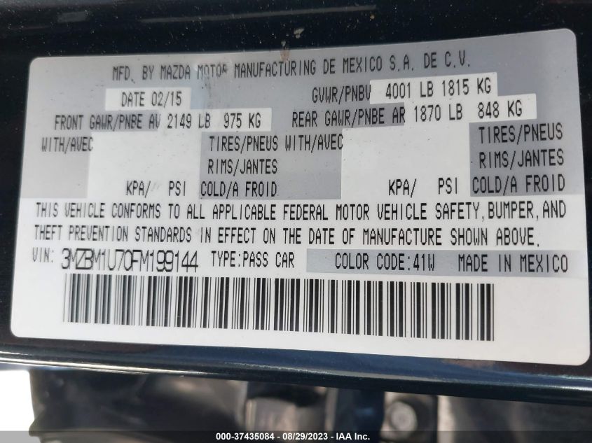 2015 MAZDA MAZDA3 I SPORT - 3MZBM1U70FM199144