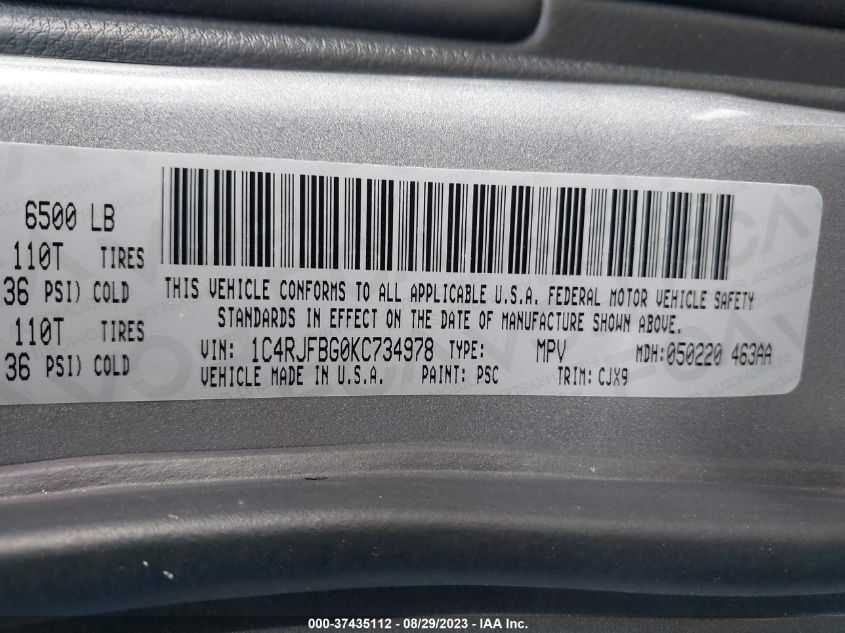 2019 JEEP GRAND CHEROKEE LIMITED - 1C4RJFBG0KC734978