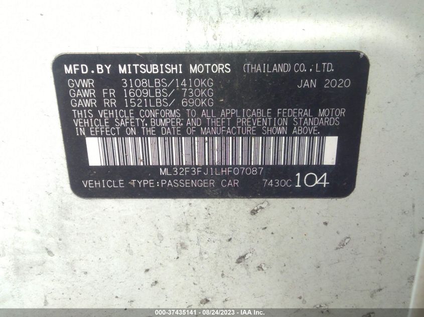 2020 MITSUBISHI MIRAGE G4 ES - ML32F3FJ1LHF07087