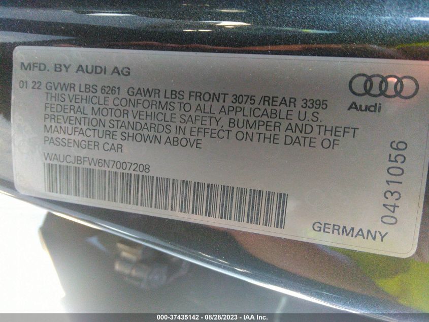 2022 AUDI E-TRON GT PREMIUM PLUS WAUCJBFW6N7007208