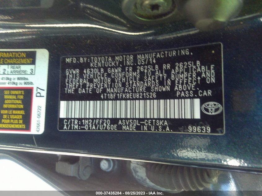 2014 TOYOTA CAMRY L/LE/XLE/SE/SE SPORT - 4T1BF1FK8EU821526