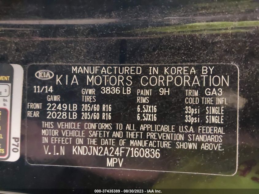2015 KIA SOUL - KNDJN2A24F7160836