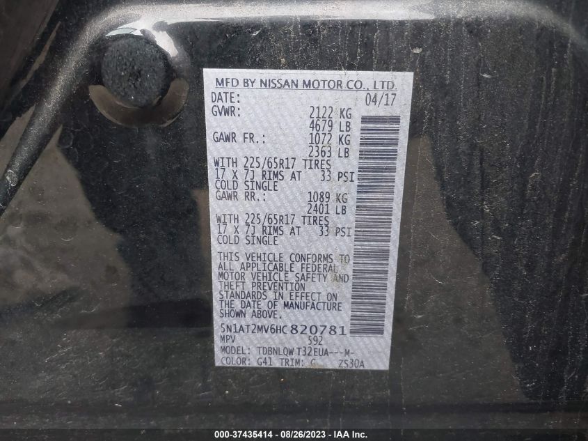 2017 NISSAN ROGUE SV/SL - 5N1AT2MV6HC820781