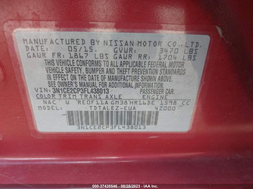 2015 NISSAN VERSA NOTE S/S PLUS/SV/SR/SL - 3N1CE2CP3FL438013