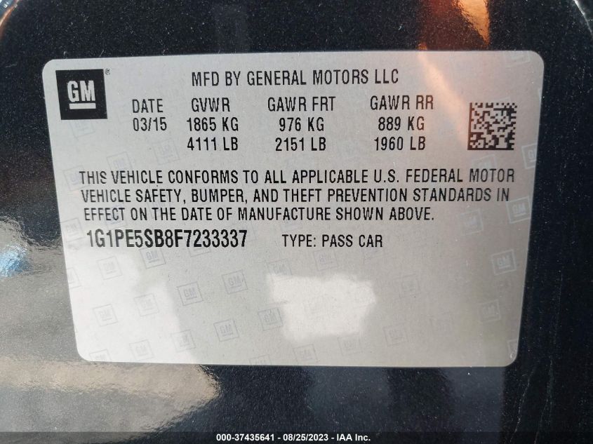 2015 CHEVROLET CRUZE LT - 1G1PE5SB8F7233337
