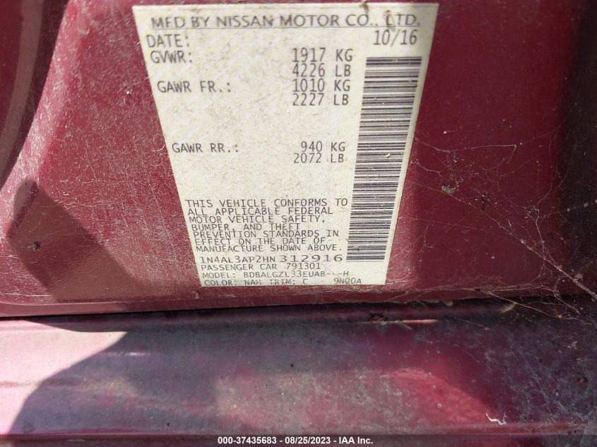 2017 NISSAN ALTIMA 2.5 - 1N4AL3APXHN303865