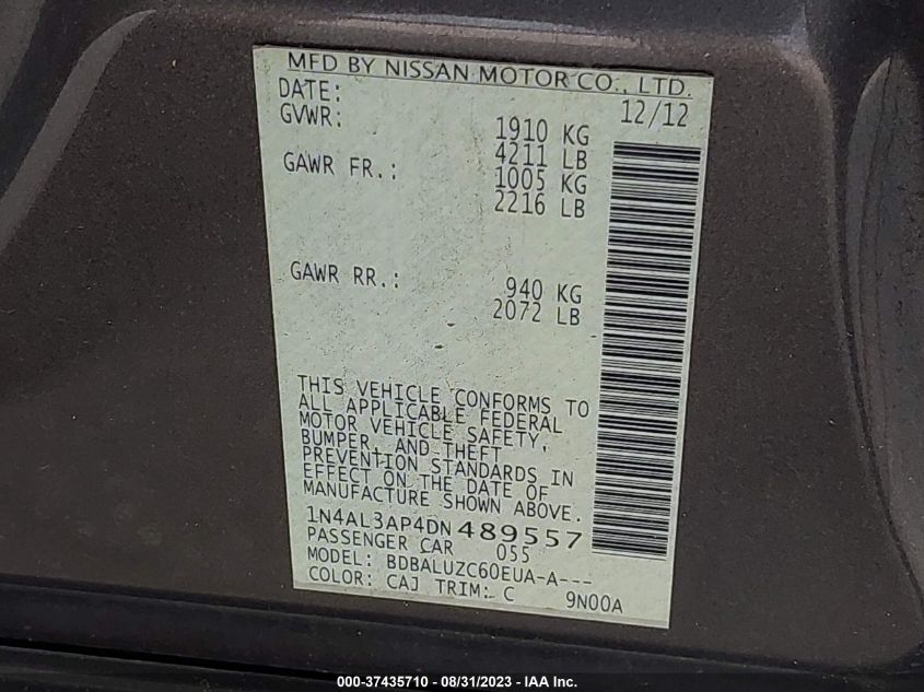 2013 NISSAN ALTIMA 2.5/S/SV/SL - 1N4AL3AP4DN489557
