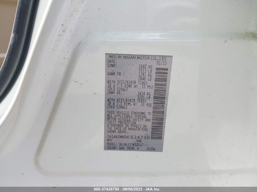 2013 NISSAN PATHFINDER SV - 5N1AR2MN0DC634730