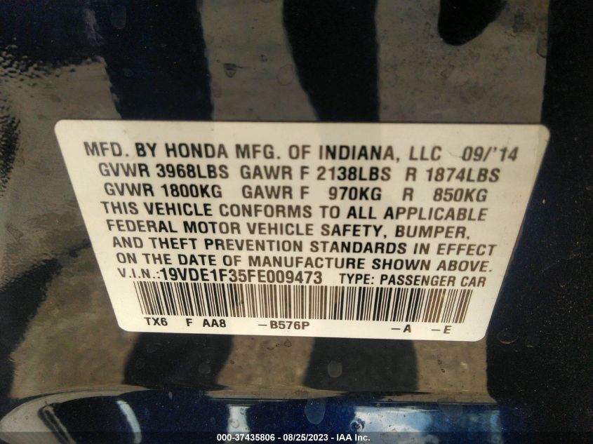 2015 ACURA ILX - 19VDE1F35FE009473
