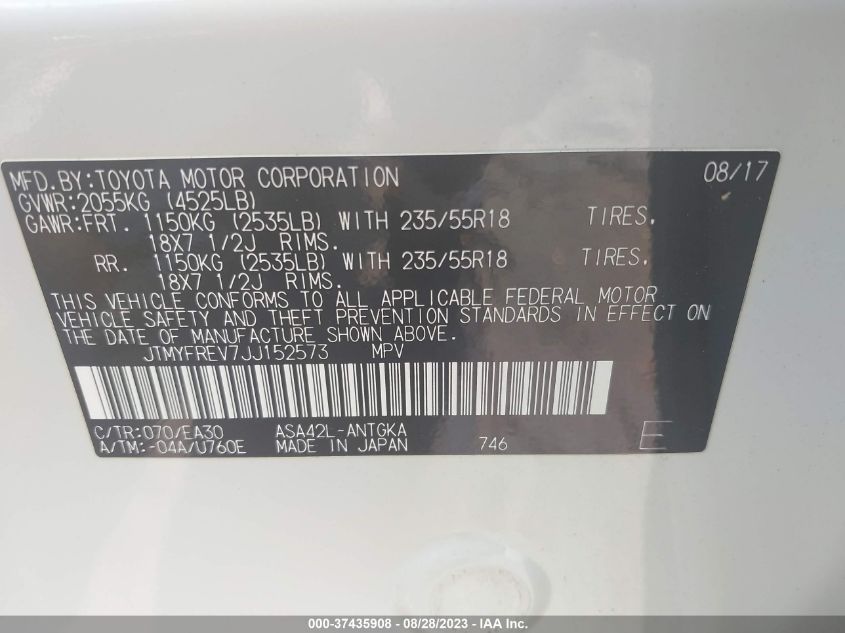 2018 TOYOTA RAV4 LIMITED/PLATINUM - JTMYFREV7JJ152573