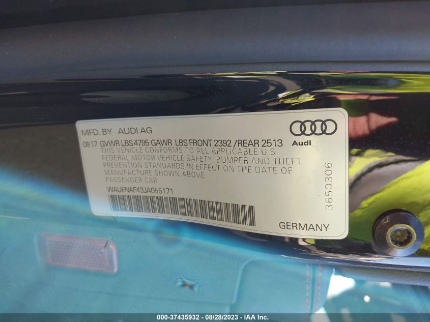 2018 AUDI A4 PREMIUM PLUS - WAUENAF43JA055171