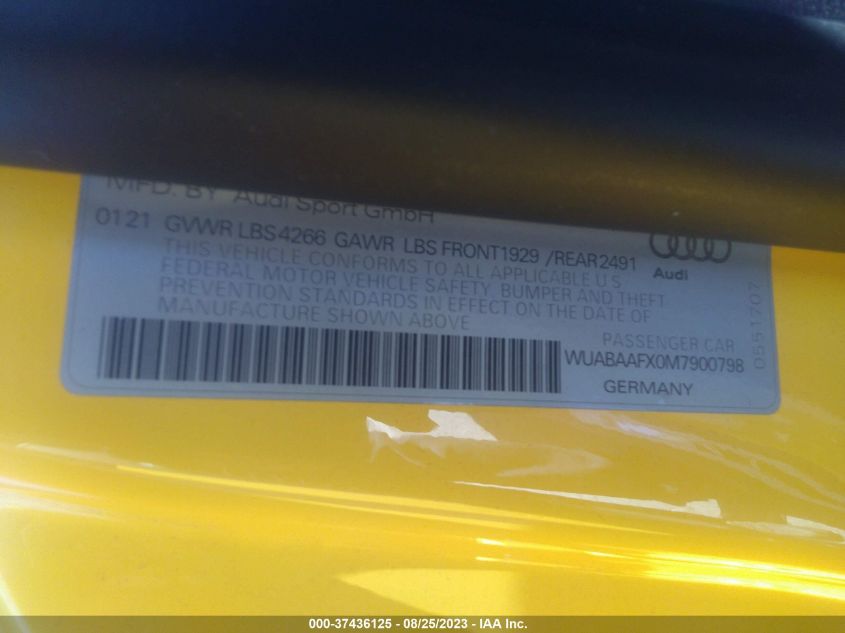 2021 AUDI R8 COUPE V10 - WUABAAFX0M7900798