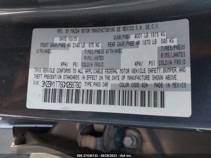 2016 MAZDA MAZDA3 I SPORT - 3MZBM1T78GM268780