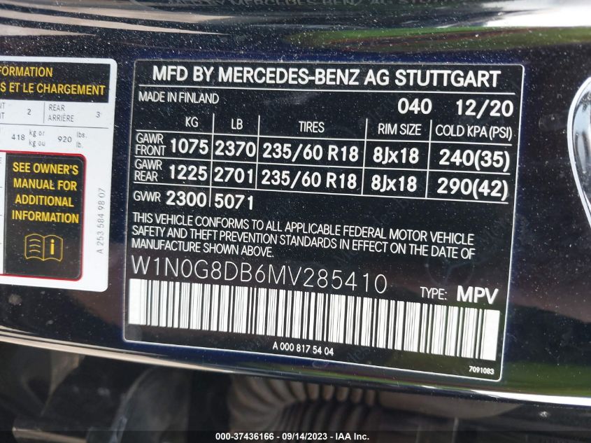 2021 MERCEDES-BENZ GLC 300 SUV - W1N0G8DB6MV285410