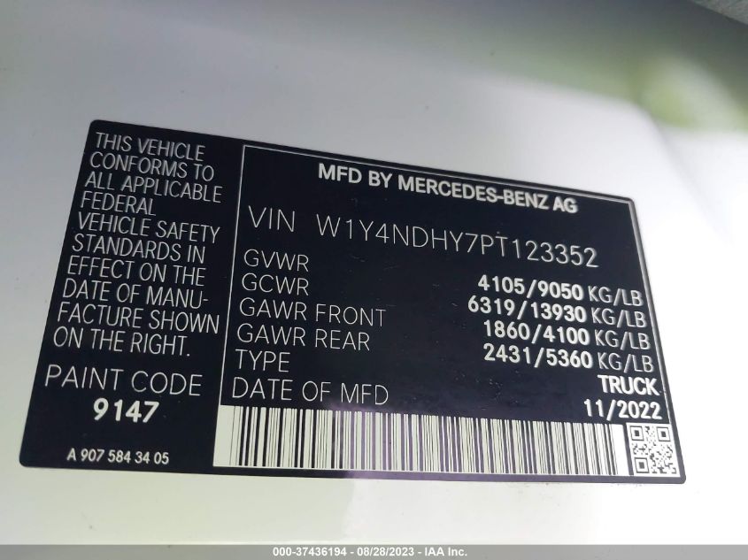 2023 MERCEDES-BENZ SPRINTER 2500 HIGH ROOF 4-CYL DIESEL HO W1Y4NDHY7PT123352