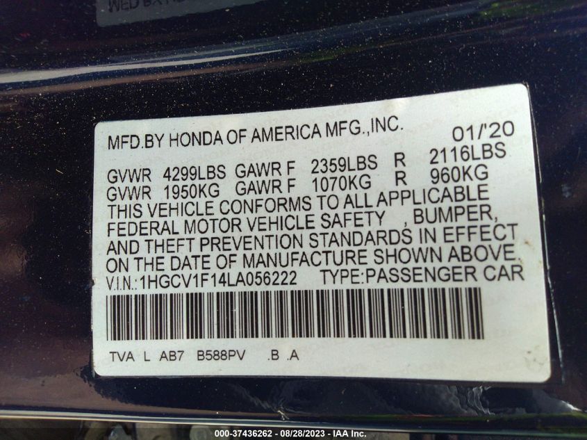 2020 HONDA ACCORD SEDAN LX - 1HGCV1F14LA056222