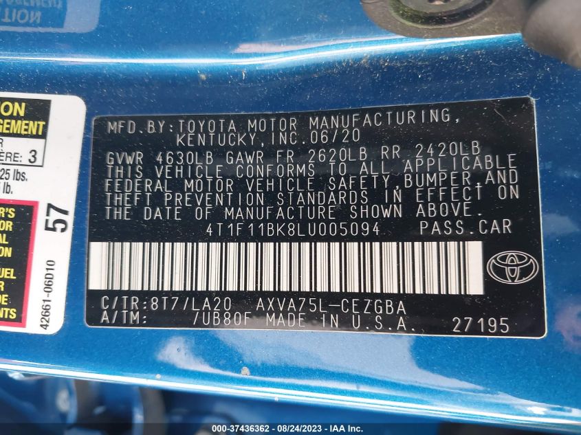 2020 TOYOTA CAMRY XLE - 4T1F11BK8LU005094
