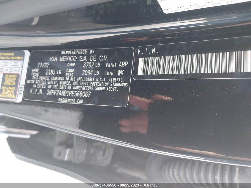 VIN 3KPF24AD1PE566067 2023 KIA FORTE LX