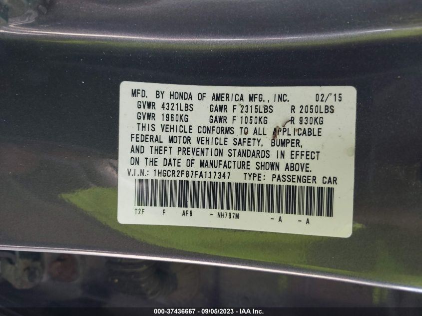 2015 HONDA ACCORD SEDAN EX-L - 1HGCR2F87FA117347