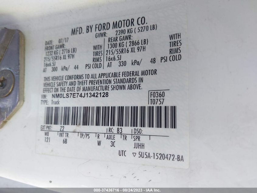 2018 FORD TRANSIT CONNECT VAN XL - NM0LS7E74J1342128