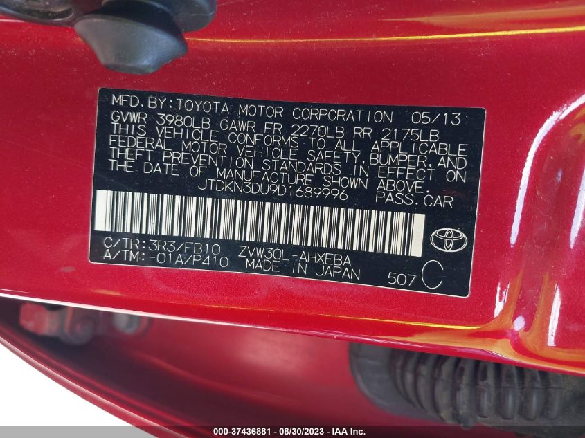 2013 TOYOTA PRIUS ONE/TWO/THREE/FOUR/FIVE - JTDKN3DU9D1689996
