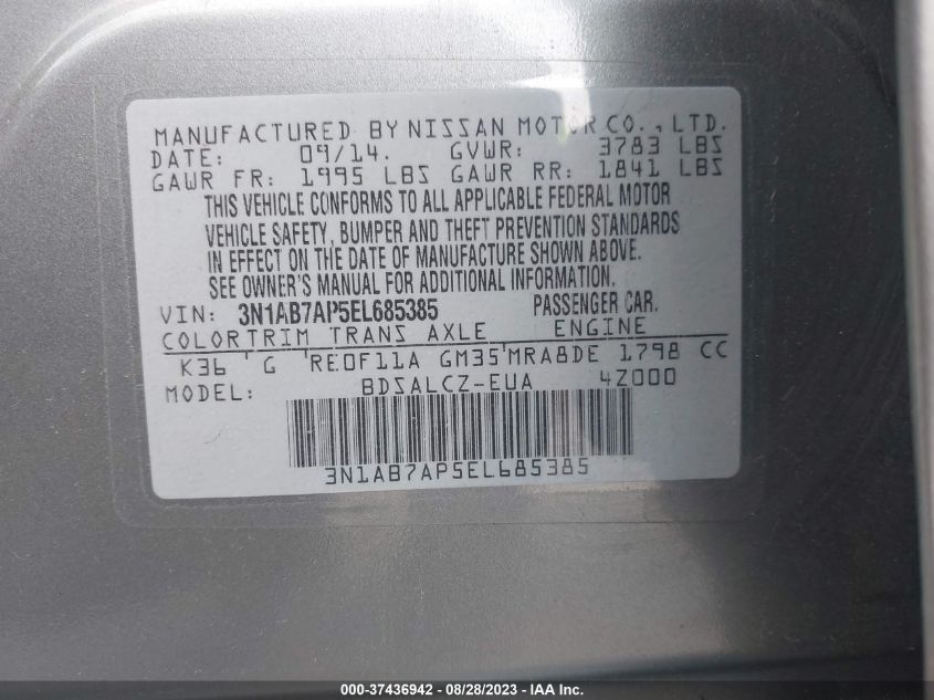 2014 NISSAN SENTRA S - 3N1AB7AP5EL685385